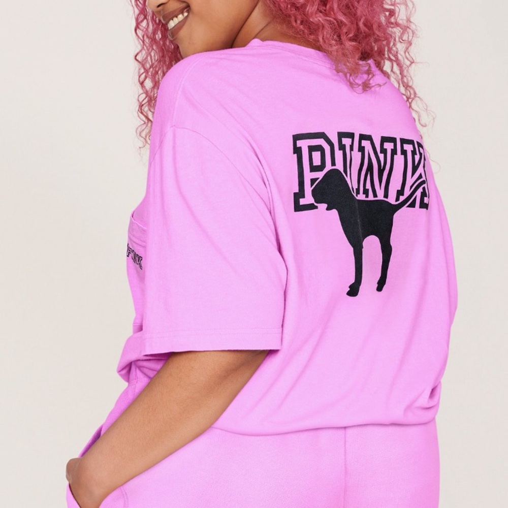 💗VS PINK NEON BUBBLE PUP LOGO CAMPUS TEE